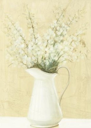 Framed White Flowers In White Pitcher Print