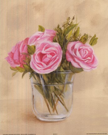 Framed Pink Roses In Vase Print