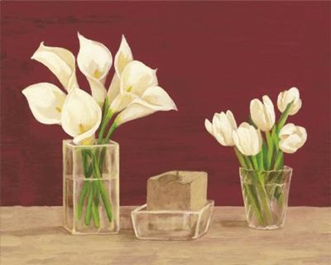 Framed White Cala Lilies, Tulips Candle In Va Print