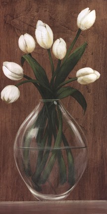 Framed White Tulips In Vase (brown) Print