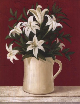 Framed White Flowers In Pitcher Print