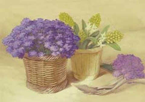 Framed Purple Yellow Flowers In Basket Print