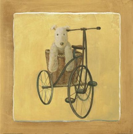 Framed Bear In Basket On Bike Print