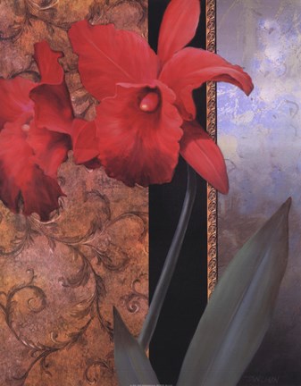 Framed Orchid Redteal Damasque Print
