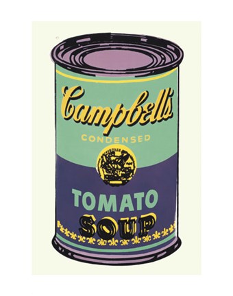 Framed Campbell&#39;s Soup Can, 1965 (green &amp; purple) Print