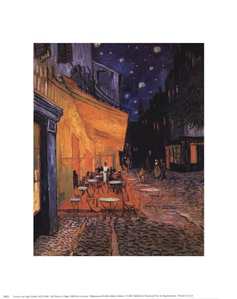 Framed Cafe Terrace on the Place du Forum, Arles, at Night, c.1888 Print