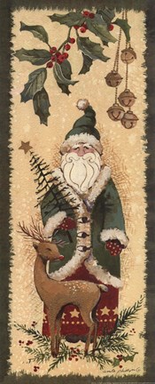 Framed Santa with Reindeer Print