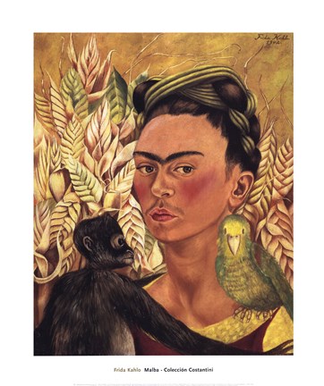 Framed Self-Portrait with Monkey and Parrot, 1942 Print