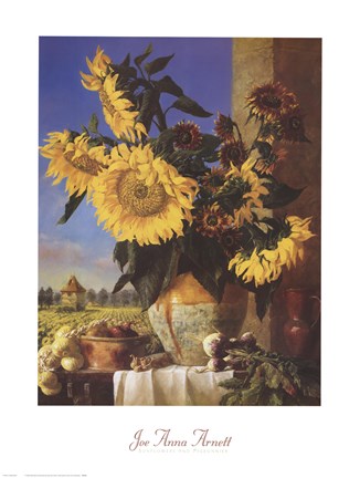 Framed Sunflowers and Pigeonnier Print