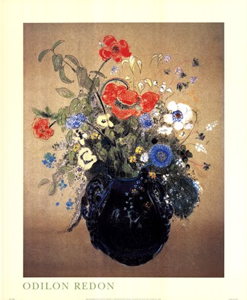 Framed Blue Vase of Flowers Print