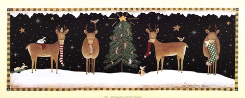 Framed Reindeer Decorating Tree Print