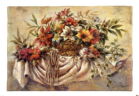 Framed Still Life of Flowers in a Basket Print