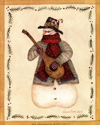 Framed Snowman Playing Mandolin Print