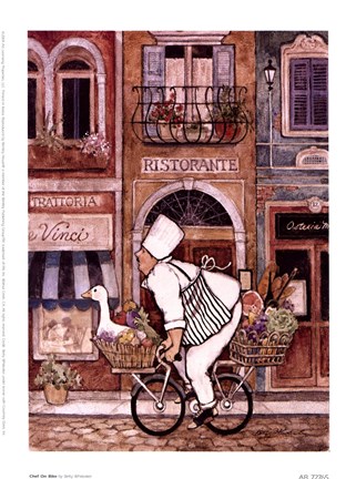 Framed Chef On Bike Print