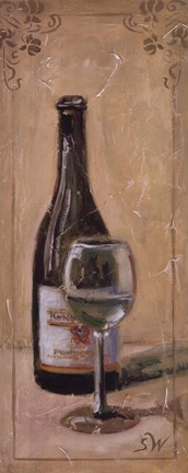Framed White Wine With Glass Print