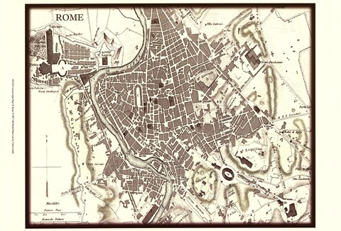 Framed Sepia Map Of Rome Print