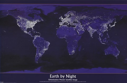 Framed Earth By Night Print