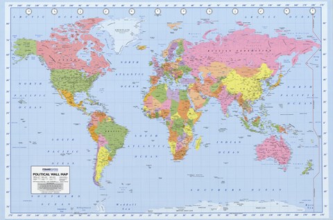 Framed Political World Map, c.2007 (Miller Projection) Print