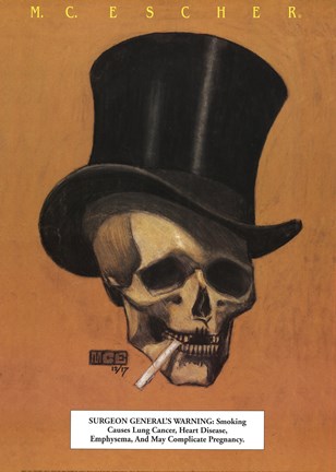 Framed Skull with Cigarette Print