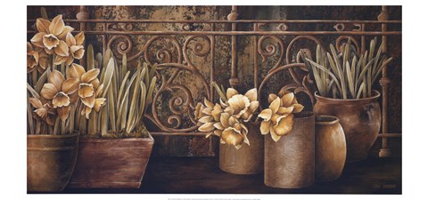 Framed Ironwork with Daffodils Print