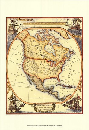 Framed Small Nautical Map Of North America Print