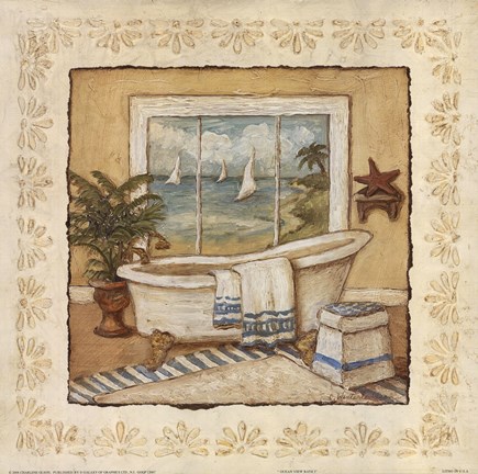 Framed Ocean View Bath I Print