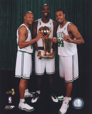 Kevin Garnett, Ray Allen, & Paul Pierce with the 2007-08 NBA Champion