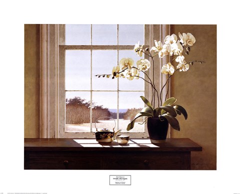 Framed Orchids with Teapots Print