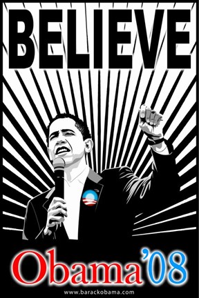 Framed Barack Obama - (Believe Red and Blue) Campaign Poster Print