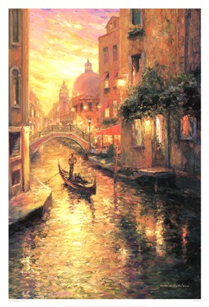 Framed Gondola in Sunset, Venice Print