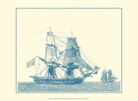 Framed Sailing Ships in Blue II Print
