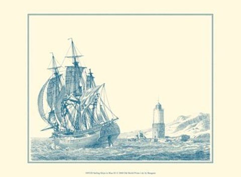 Framed Sailing Ships in Blue III Print