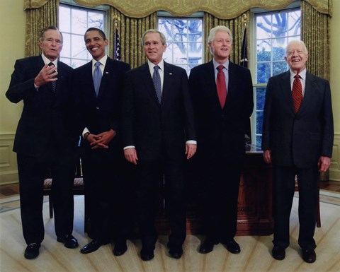 Framed Presidents Bush Senior, Obama, Clinton, Bush and Carter Print