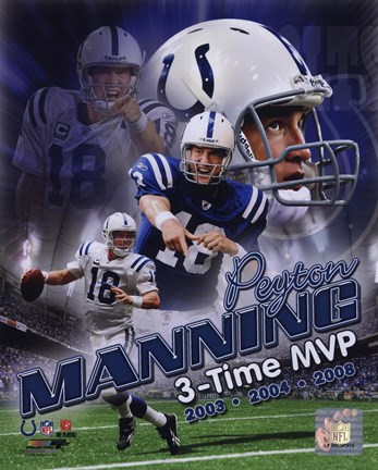Framed Peyton Manning 3 X MVP Portrait Plus Print