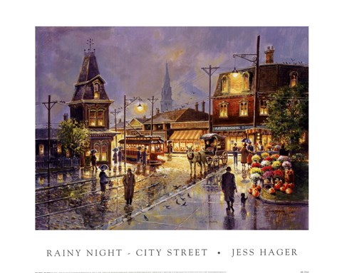 Framed Rainy Night-City Street Print