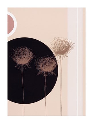Framed Three Dandelions on black circle Print