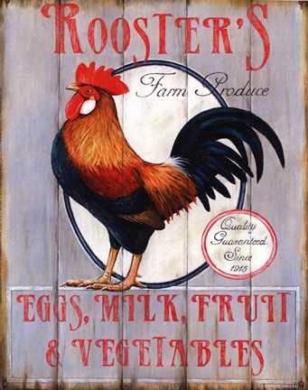 Framed Rooster&#39;s Farm Produce Print