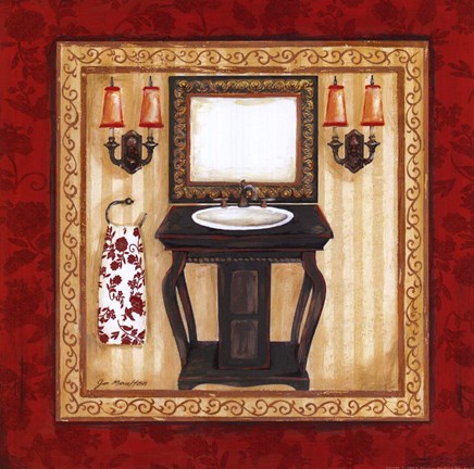 Framed Red Demask Bath II Print