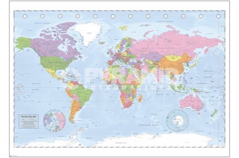 Framed Political World Map, c.2009 (miller projection) Print