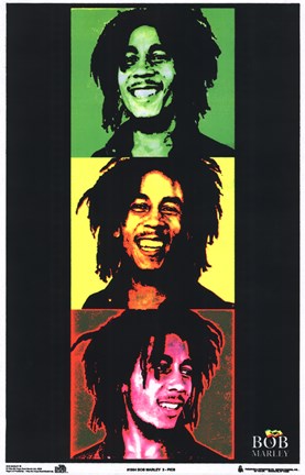 Framed Bob Marley (blacklight, triptych) Print