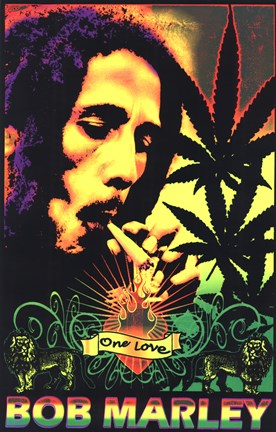 Framed Black Light - Bob Marley - One Love Print