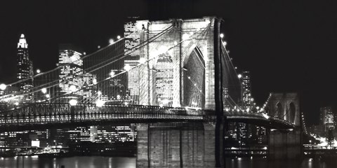 Framed Brooklyn Bridge At Night Print