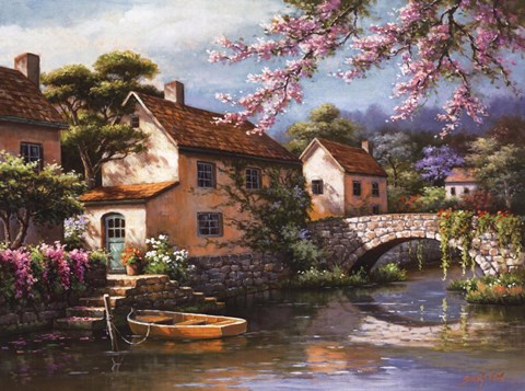 Framed Country Village Canal Print