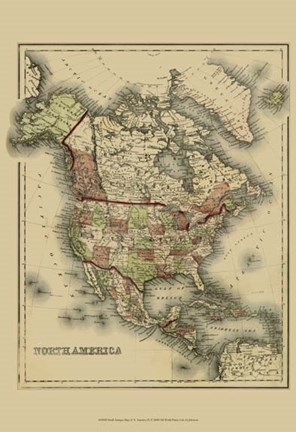 Framed Small Antique Map of N. America (P) Print