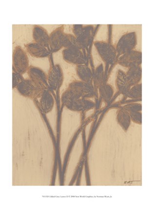 Framed Gilded Grey Leaves II Print