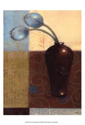 Framed Ebony Vase with Blue Tulips I Print