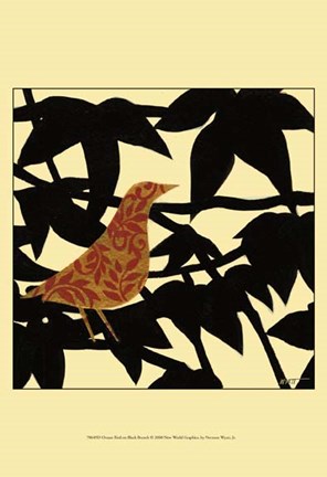 Framed Ornate Bird on Black Branch Print