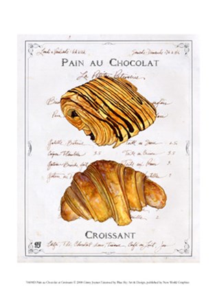 Framed Pain au Chocolat et Croissant Print