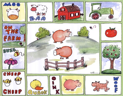 Framed All Around the Barnyard- Pigs Print