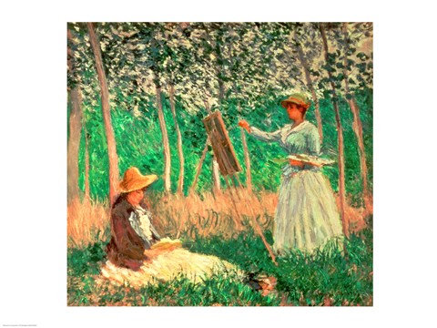 Framed In the Woods at Giverny: Blanche Hoschede at her easel with Suzanne Hoschede reading, 1887 Print